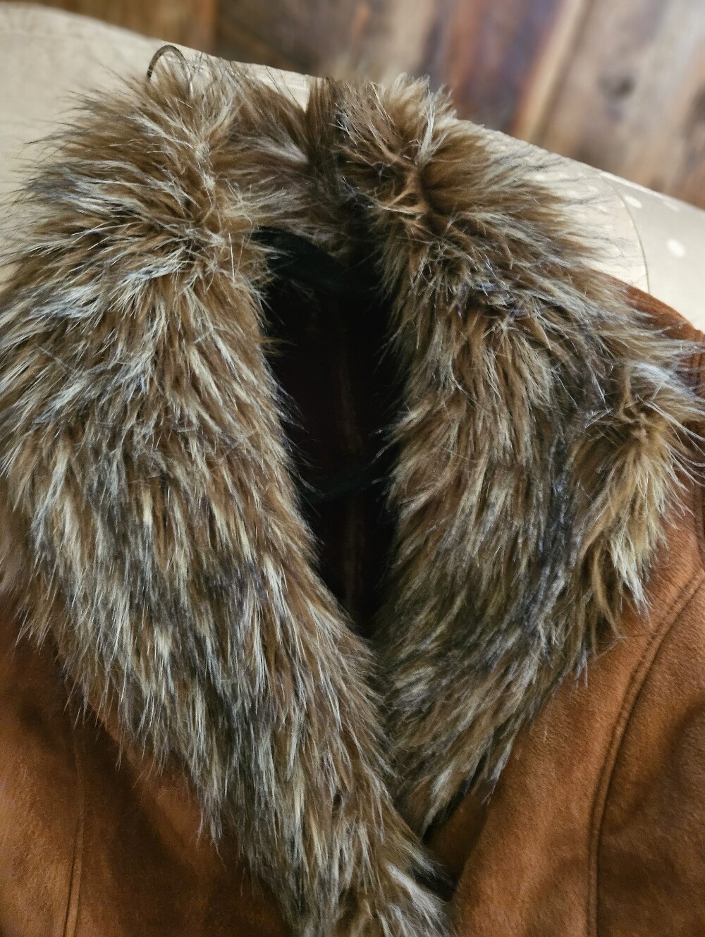 Large Brown Wilsons Leather Faux Fur Trimmed Suede Coat - Picture 5 of 7